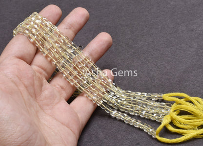 Natural Lemon Quartz Faceted Box Shape Beads,9" Natural Yellow Lemon Tiny 3D Cube Box Gemstone Center Drill Beads Jewelry Making Craft SALE