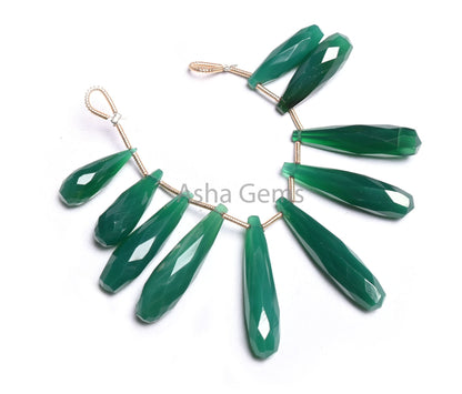 Fine Quality Green Onyx Fancy Long Pencil Drop Gemstone Beads, Green Onyx Faceted Teardrop Briolette Side Drill Beads For Jewelry Craft SALE