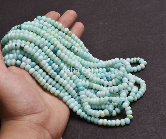 16"Strand Shaded Blue Green Peru Opal Rondelle Shape Smooth Beads, 6.5-7mm Opal Plain Handmade Gemstone Beads jewelry Making Craft SALE Opal