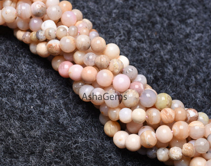 Natural Pink Opal Smooth Round Shape Gemstone Beads, Bio Pink Opal Round Ball Beads,13" Strand Opal Beads For Jewelry Making Craft Sale Opal