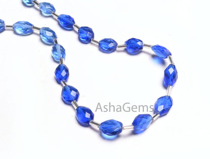 AAA Quality Shaded Blue Hydro Oval Shape Checker Cut Beads,10" Blue Quartz Hydro faceted fancy Oval Briolette handmade Beads Jewelry Crafts