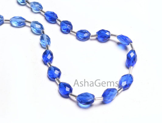 AAA Quality Shaded Blue Hydro Oval Shape Checker Cut Beads,10" Blue Quartz Hydro faceted fancy Oval Briolette handmade Beads Jewelry Crafts