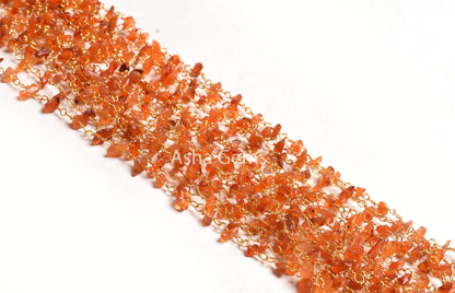 3,5,10 By Ft,Natural Carnelian Uncut Chips Rosary Beaded Chain,Orange Carnelian Nugget Beads Rosary Chain,Gold Plated Wire,Bulk Roll,Jewelry