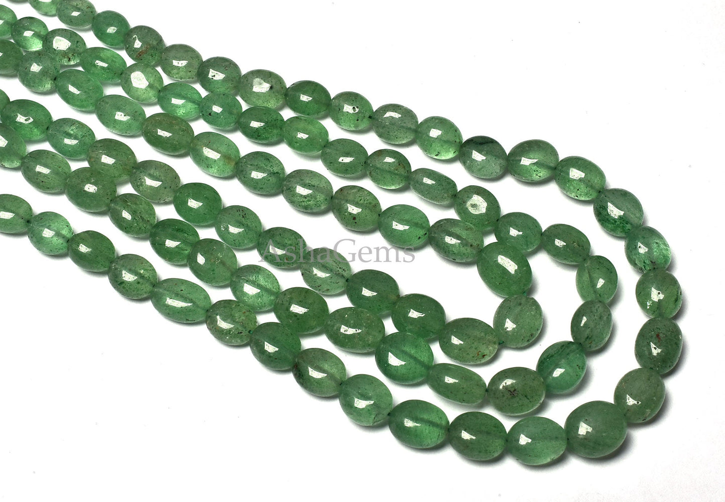 Beautiful Green Strawberry Smooth Oval Shape Gemstone Beads 17-21" Graduated Necklace AAA Green Strawberry Handmade Plain Oval Beads Jewelry