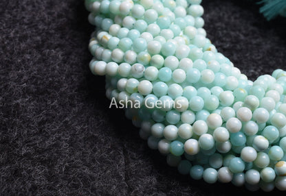 5 mm Rare Peru Opal Smooth Round Shape Beads,13" Strand Sky Blue Opal Round Balls Gemstone Bead, Polished Peruvian Opal Bead Jewelry SALE