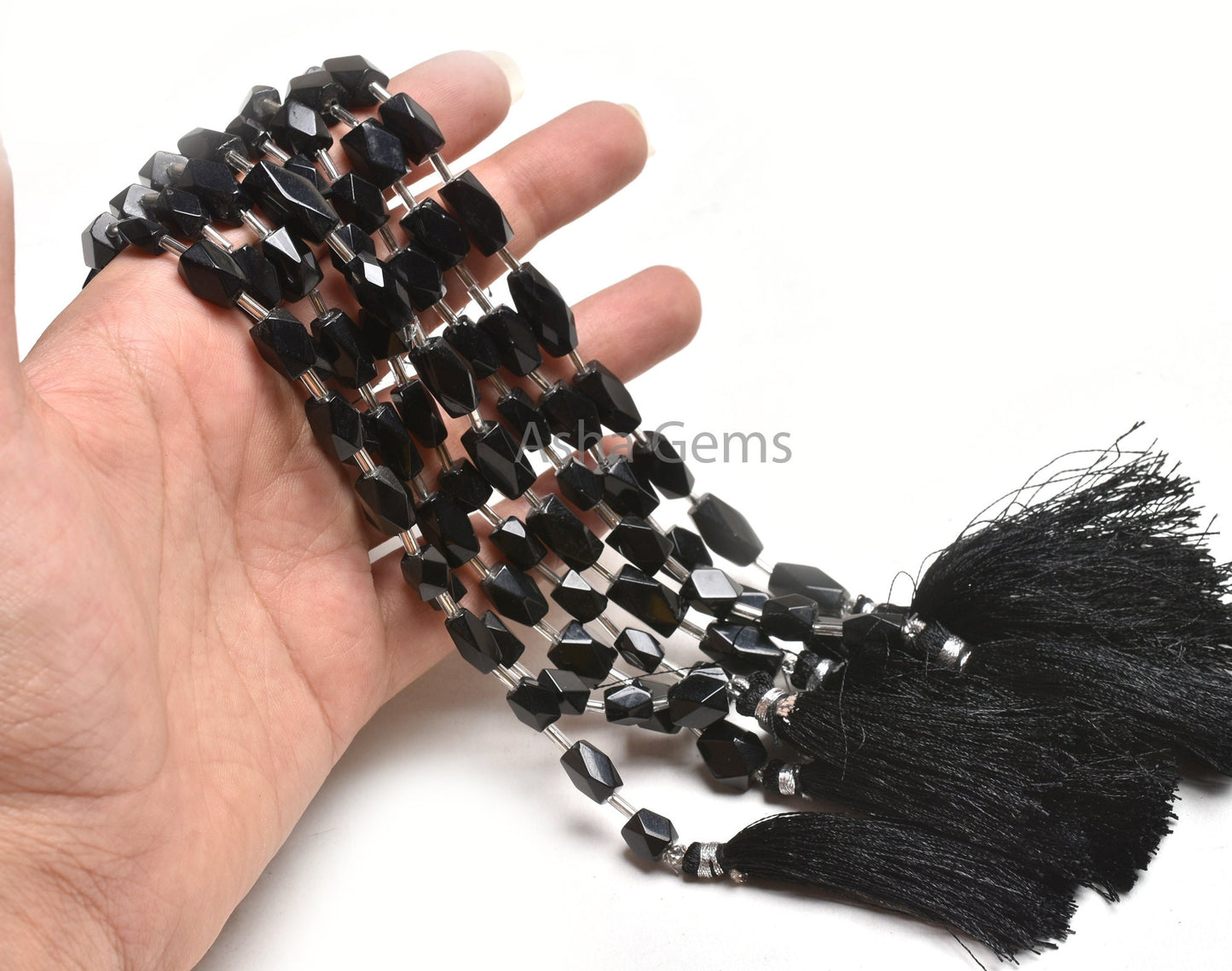Beautiful Black Onyx Rectangle Shape Indian Hand Cut Beads,7" Onyx Long Fancy Chicklet Faceted Straight Drill Bead Black Onyx Jewelry Crafts