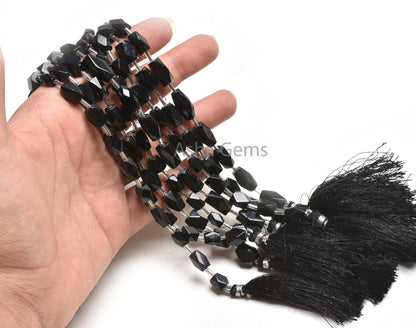 Beautiful Black Onyx Rectangle Shape Indian Hand Cut Beads,7" Onyx Long Fancy Chicklet Faceted Straight Drill Bead Black Onyx Jewelry Crafts