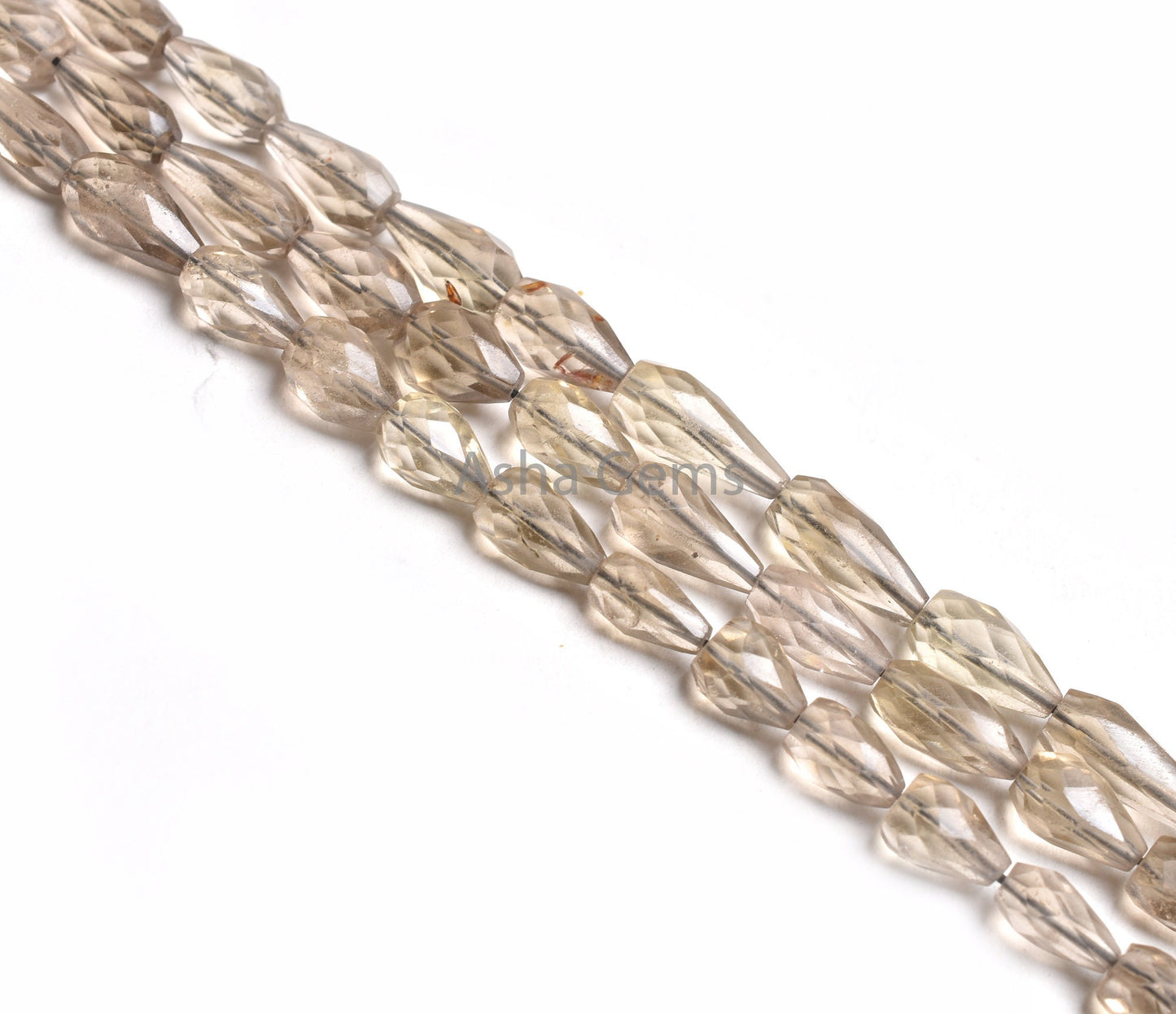 Beautiful Smoky Faceted Drops Shape Gemstone Beads,15" Natural Light Grey Smoky Indian Cut Straight Drill Teardrop Beads Smoky Jewelry SALE