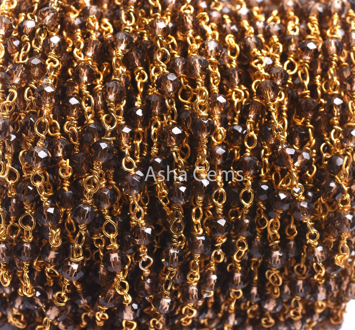 Beautiful Smoky Quartz Hydro faceted Beads Rosary Chain, Rosary Micro Cut Beaded Chain Gold Plated Wire Bulk Roll Jewelry Making Chains SALE