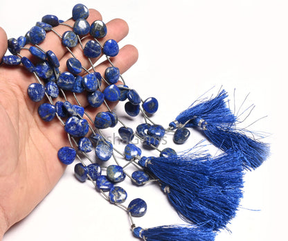 Beautiful Blue lapis Lazuli Smooth Heart Shape Beads, Natural Lapis Plain handmade Heart Side Drill Gemstone lapis Bead Jewelry making Craft