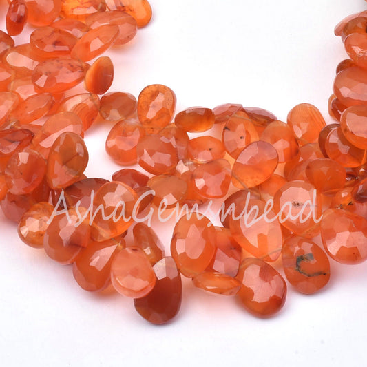 Carnelian Faceted Pear Shape Gemstone Beads, Natural Carnelian Side Drill Teardrop Briolette Indian Cut Beads, Carnelian Beads Jewelry SALE