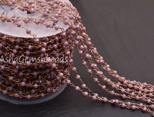 3,5,10 Feet Lavender Hydro Faceted Rondelle Beaded Rosary Chain RoseGold Plated Wire Jewelry Making Finding Wire Wrapped Chain 3-3.5mm Chain