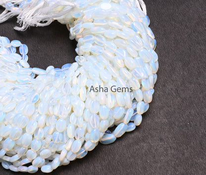 Beautiful Opalite Oval Shape Smooth Beads,12" Strand Fine White Opalite Oval Handmade Plain Straight Drill Beads Opalite Beads Jewelry Craft (AG 22326)