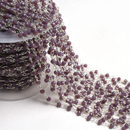 Rosary Chain AAA Dark Lavender Hydro Rondelle Faceted Micro Cut Beads Chain Silver Plated Wire Wrap Jewelry Making Chain Rosary Crafts SALE
