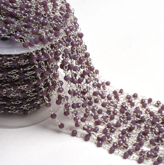 Rosary Chain AAA Dark Lavender Hydro Rondelle Faceted Micro Cut Beads Chain Silver Plated Wire Wrap Jewelry Making Chain Rosary Crafts SALE