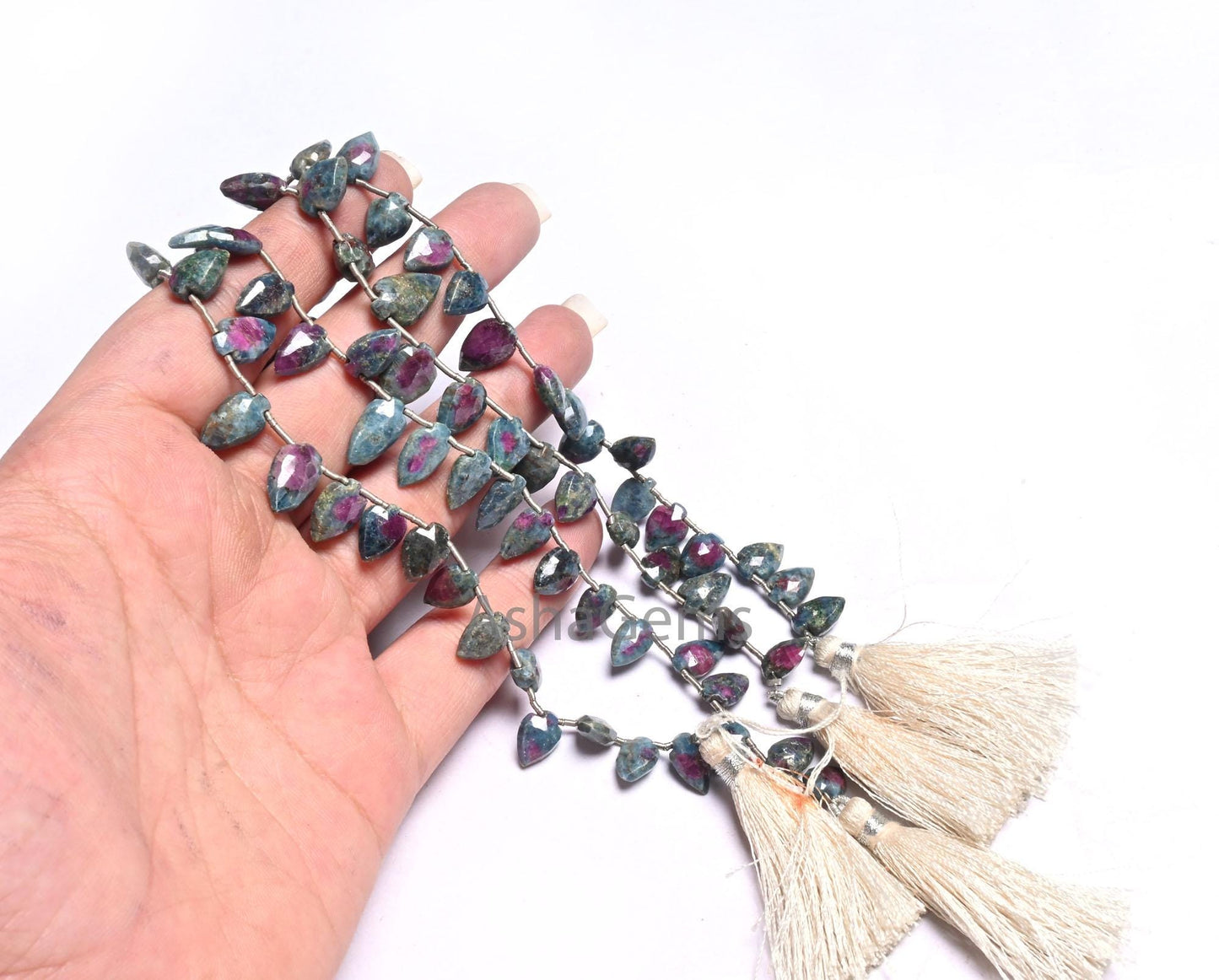 Beautiful Ruby Kyanite Fancy Shape Gemstone Beads,8" Natural Ruby Kyanite Side Drill Briolette Faceted Beads, Fine Ruby Kyanite Bead Jewelry