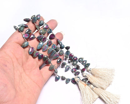 Beautiful Ruby Kyanite Fancy Shape Gemstone Beads,8" Natural Ruby Kyanite Side Drill Briolette Faceted Beads, Fine Ruby Kyanite Bead Jewelry