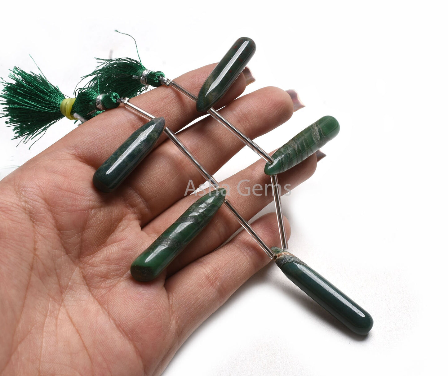 Beautiful Green Agate Fancy Long Drops Shape Beads, Agate Pencil Drop Beads Gemstone Teardrop Briolette Side Drill Beads Jewelry Handicraft