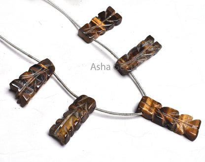 Natural Tiger Eye Carve Fancy Shape Beads, Shaded Brown Tiger Eye Carved fancy Long Uneven Rectangle Beads, tiger Fancy Carving Bead Jewelry