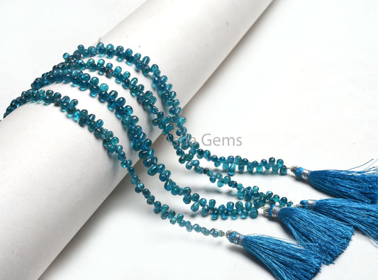 Natural Blue Apatite Smooth Drop Shape Beads, Fine Neon Apatite Beads,8"Strand Neon Blue Apatite Plain Handmade Tiny Teardrop Gemstone Beads