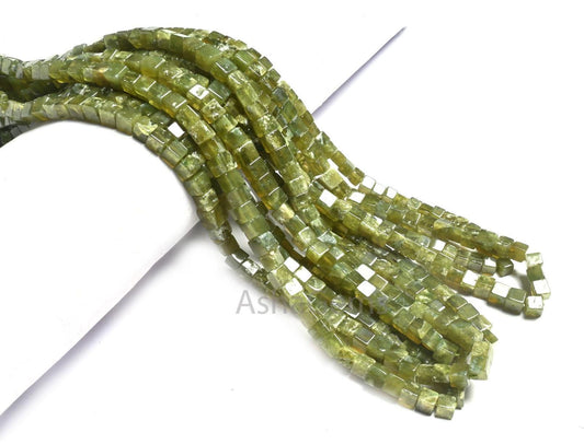 Beautiful Vessonite 3D Cube Box Shape Smooth Gemstone Beads,8/16" Natural Green Vesuvianite Cube Box Plain Handmade Bead Jewelry Making SALE