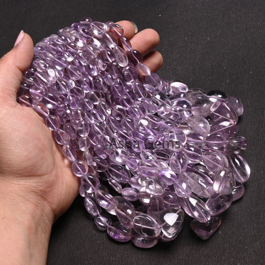 AAA Quality Pink Amethyst Smooth Nugget Gemstone Loose Bead, Natural Amethyst Tumble Handmade Straight Drill Amethyst Bead Necklace Jewelry