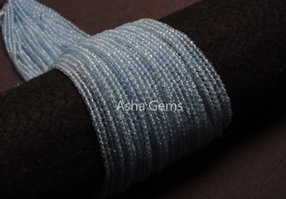 AAA Quality Blue Aquamarine Micro Cut Gemstone Beads,2.5 mm Natural Aquamarine Machine Cut Rondelle Beads, Real Blue Aquamarine Bead Jewelry