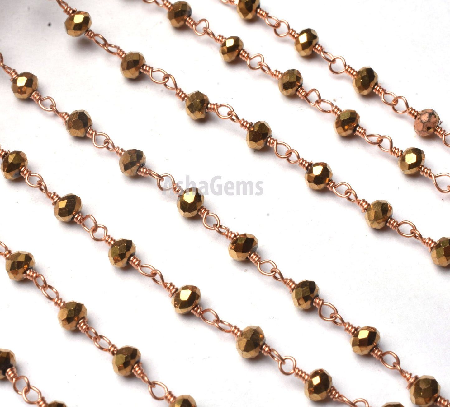 3,5,10,50 Feet Gold Pyrite Hydro Faceted Rondelle Beaded Rosary Chain,3mm,Rose Gold Plated,Wire Wrapped ,Finding,Jewelry Making,Rosary Chain