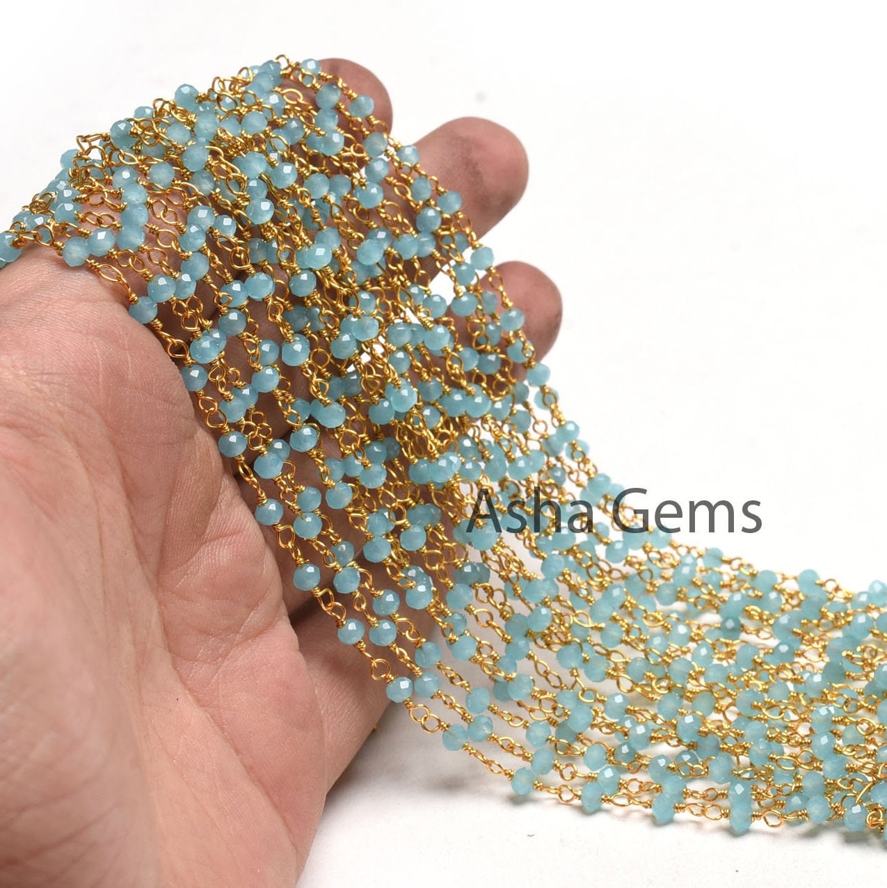 1,5,10,50 Feet Chain Blue Milky Aqua Chalcedony Hydro Faceted Rondelle Beads Rosary Chain Gold Plated Wire Bulk Roll Findings Beaded Chains