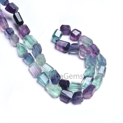 Fine Multi Fluorite Faceted Nugget Gemstone Beads, Multi Green Purple Fluorite Indian Cut handmade Tumble Fluorite Beads Jewelry Crafts SALE