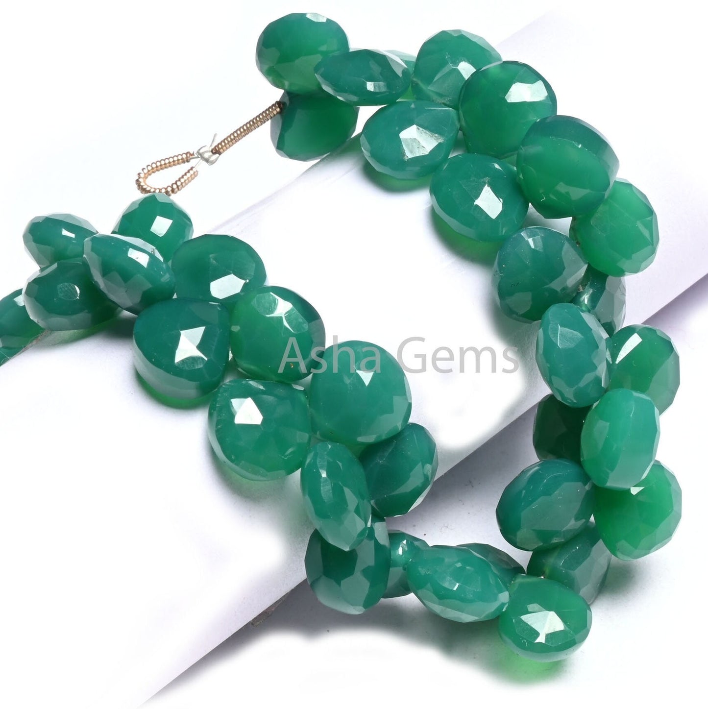 Green Onyx Faceted Heart Shape faceted Gemstone Beads,7" Both Side Loop Green Onyx Heart Briolette Side Drill Bead Jewelry Making Craft SALE