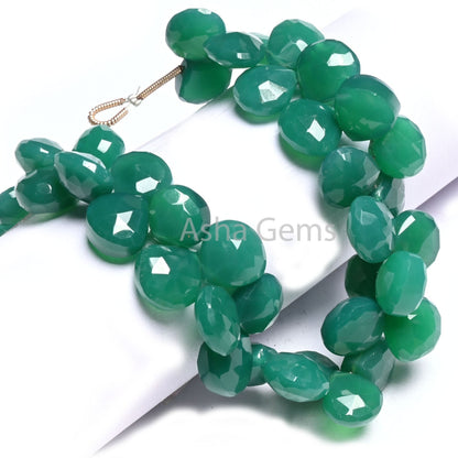 Green Onyx Faceted Heart Shape faceted Gemstone Beads,7" Both Side Loop Green Onyx Heart Briolette Side Drill Bead Jewelry Making Craft SALE