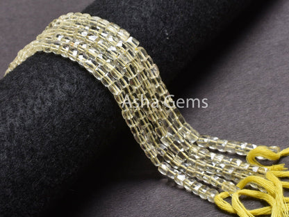 Natural Lemon Quartz Faceted Box Shape Beads,9" Natural Yellow Lemon Tiny 3D Cube Box Gemstone Center Drill Beads Jewelry Making Craft SALE