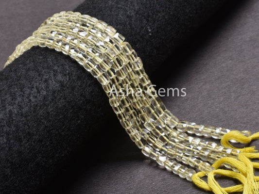 Natural Lemon Quartz Faceted Box Shape Beads,9" Natural Yellow Lemon Tiny 3D Cube Box Gemstone Center Drill Beads Jewelry Making Craft SALE
