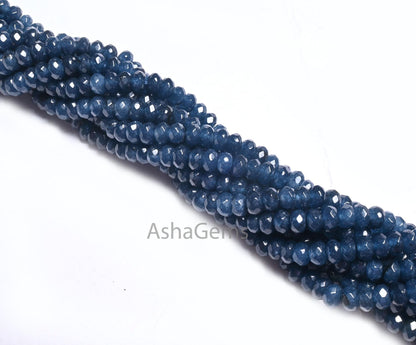 6 mm Beautiful Navy Blue Color Jade Quartz faceted Rondelle Shape Beads, Fine Blue Jade machine cut Gemstone Loose Beads Jewelry Crafts SALE