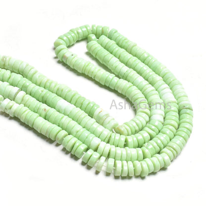 7.5 mm Shaded Green Opal Smooth Tyre Heishi Gemstone Beads,15" Fine parrot Green Opal Handmade Flat Wheel Shape Bead, Mint Opal Bead Jewelry