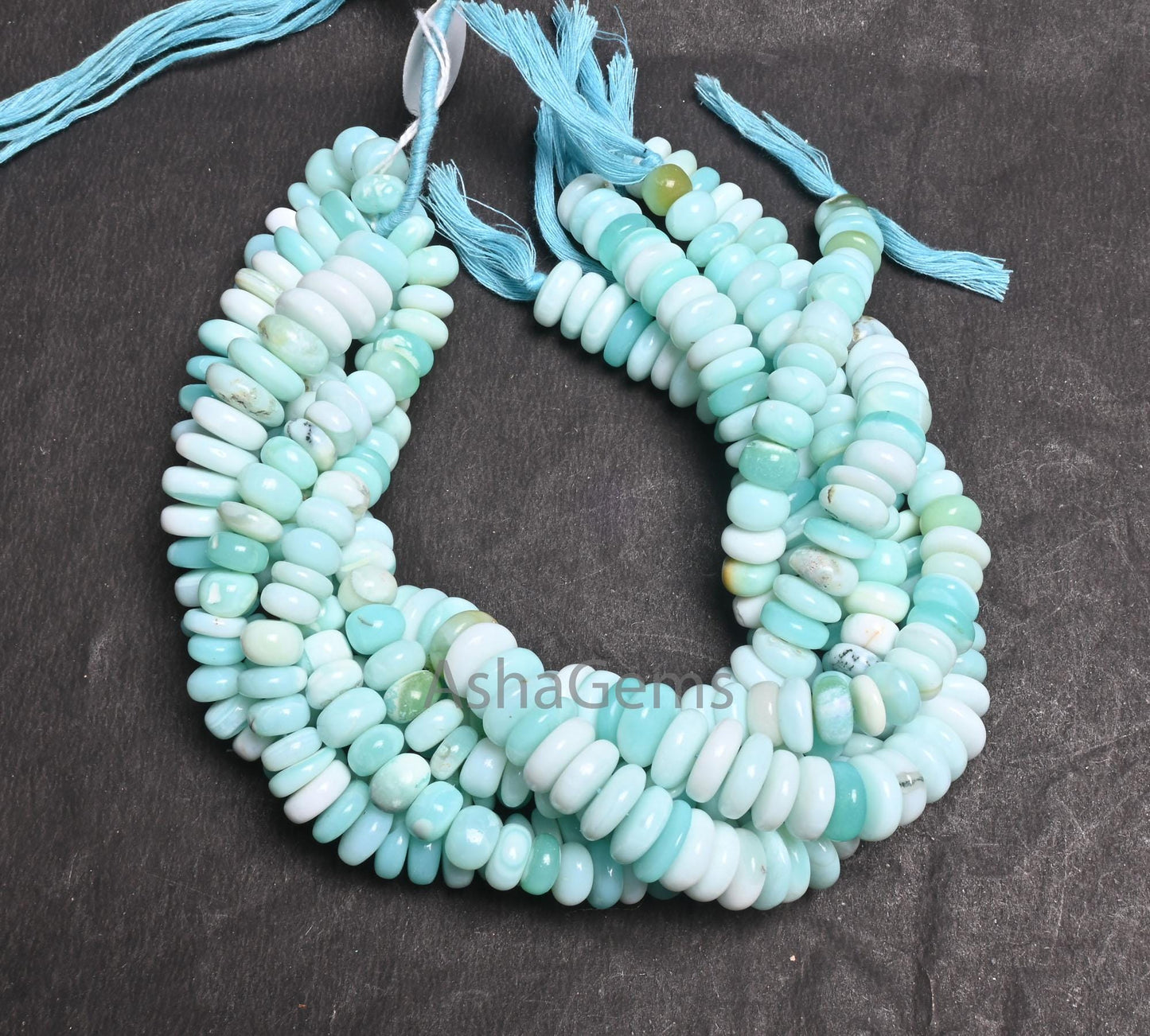 Beautiful Sky Peru Blue Opal Smooth Flat Rondelle Gemstone Loose Beads, Fine Shaded Blue Opal Plain Handmade Opal Beads Jewelry making Craft