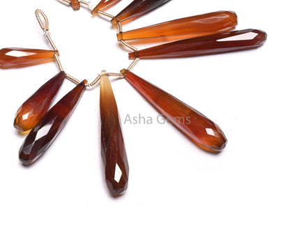 AAA Quality Shaded Whiskey Brown Chalcedony Fancy Pencil Drop Beads, Chalcedony Fancy Long Teardrop Gemstone Briolette Beads Jewelry makings