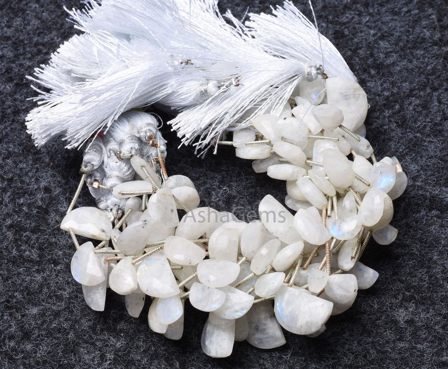 Natural rainbow Moonstone Fancy D Shape Gemstone Beads, Flashy White rainbow Moonstone Faceted Half Moon Briolette Beads Jewelry Craft Sale