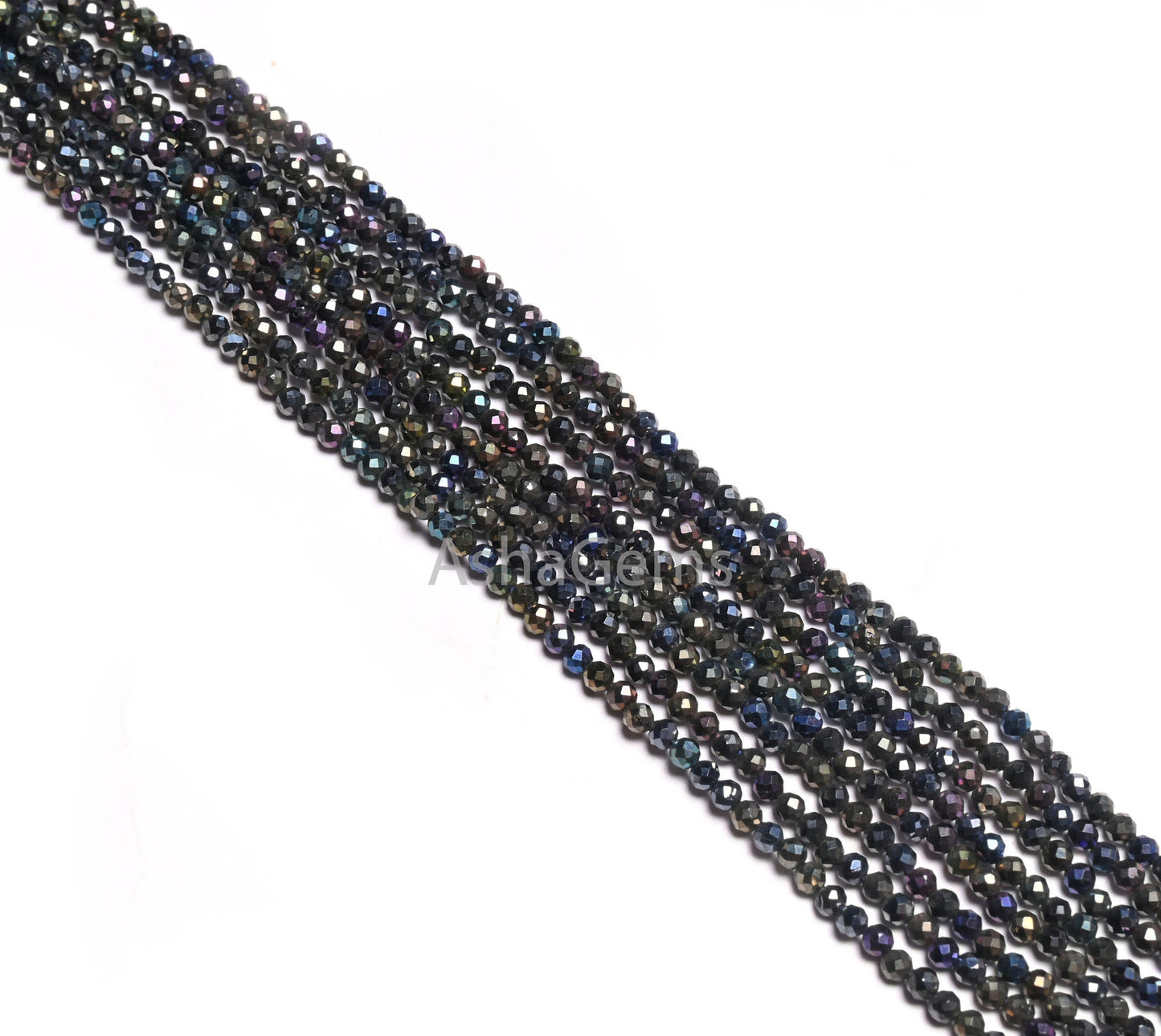 Beautiful Blue Mystic Coated Black Spinel Faceted Rondelle Gemstone Beads,2.2mm Natural Black Spinel Coated Micro Cut Tiny Bead Jewelry SALE