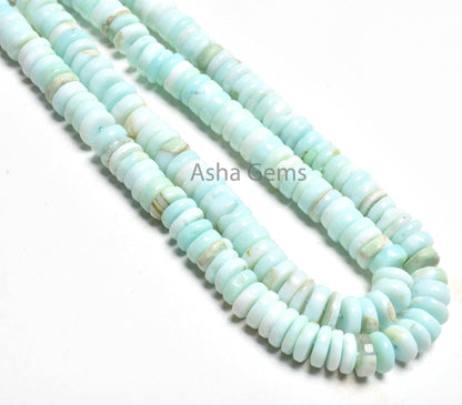 16 Inch Strand Sky Blue Opal Smooth Handmade Flat Tyre Gemstone Beads, Opal Plain Wheel Shape Center Drill Beads Blue Opal Bead Jewelry SALE
