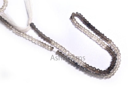 13"Strand Beautiful Natural Smoky Quartz Micro Cut Rondelle Faceted Gemstone Beads 3.5 mm, AAA Shaded Smoky Indian Machine Cut Beads Jewelry