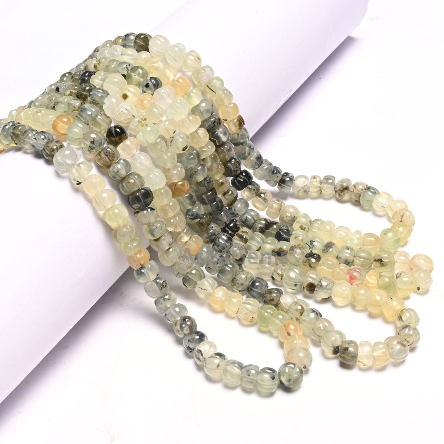 Shaded Moss Green Prehnite Carving Watermelon Beads, natural Moss Prehnite handmade Uneven Carve Pumpkin Gemstone Melon Beads Jewelry Crafts