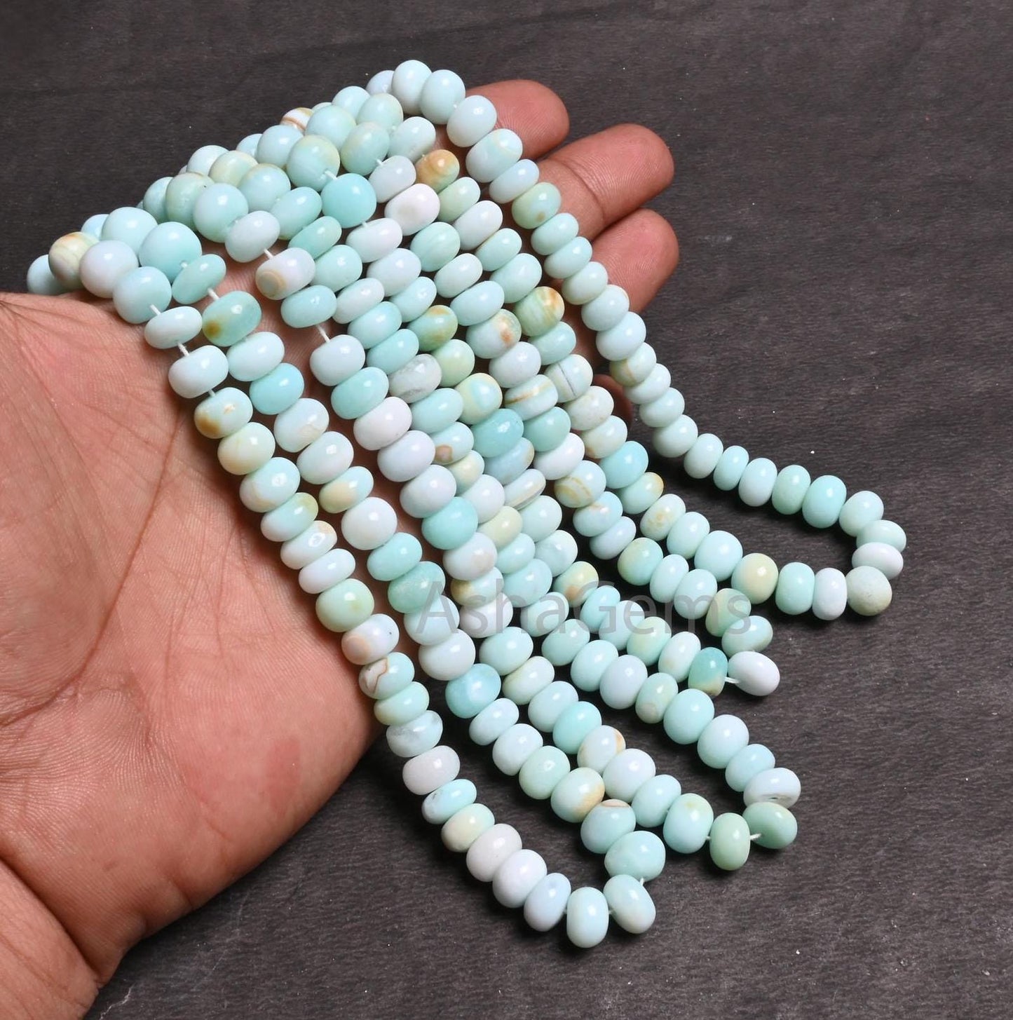 Beautiful Shaded Peru Blue opal Smooth Gemstone Loose Beads, Shaded Sky Blue Opal Plain Handmade Uneven Rondelle Opal Beads Jewelry Necklace