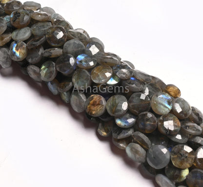 Beautiful Labradorite Faceted Coin Shape Gemstone Beads, natural Multi Flash Black rainbow Coin Briolette T- Drill labradorite Beads Jewelry