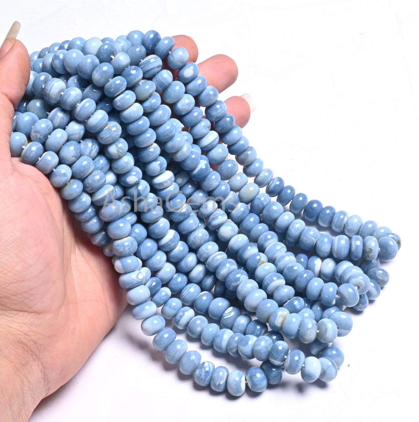Fine Blue Opal Smooth Rondelle Beads, Shaded Pigeon Blue Opal Plain Handmade Gemstone Loose Bead,16" Blue Opal Beads Jewelry Making Necklace