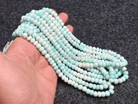 Shaded Sky Blue Peru Opal Smooth Rondelle Shape Beads, Beautiful Blue Opal Plain Handmade Gemstone Opal Bead For Necklace jewelry Craft SALE