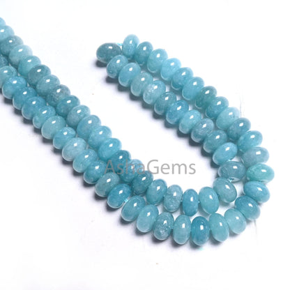 8mm Fine Neon Blue Color Jade Quartz Smooth Rondelle Shape Beads, Off Blue Quartz Plain Gemstone Loose Quartz Bead Jewelry Making Craft SALE