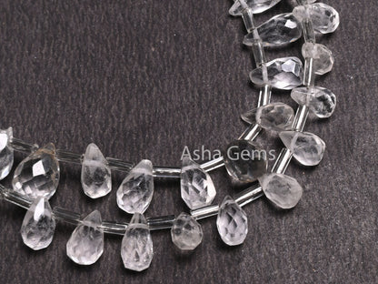 Crystal Quartz Indian Hand Cut Faceted Drop Shape Side Drill Beads, Natural White Crystal Teardrop Handmade Bead, Crystal Beads Jewelry SALE