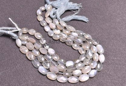 Fine Grey Moonstone faceted Oval Gemstone Beads,9" Strand Natural Moonstone Oval Briolette Straight Drill Beads, grey Moonstone Bead Jewelry